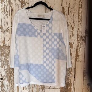 Chico's Blue and White Polka Dot Long Sleeve Top
